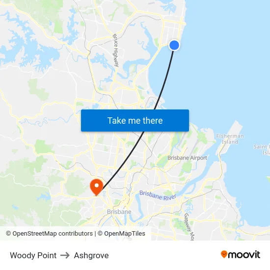 Woody Point to Ashgrove map