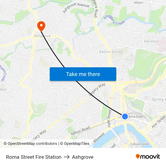 Roma Street Fire Station to Ashgrove map