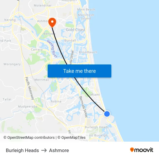 Burleigh Heads to Ashmore map
