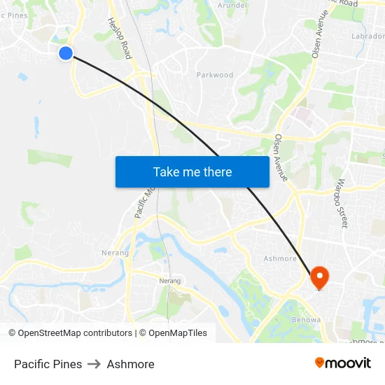 Pacific Pines to Ashmore map