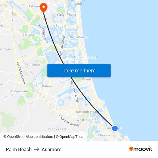 Palm Beach to Ashmore map