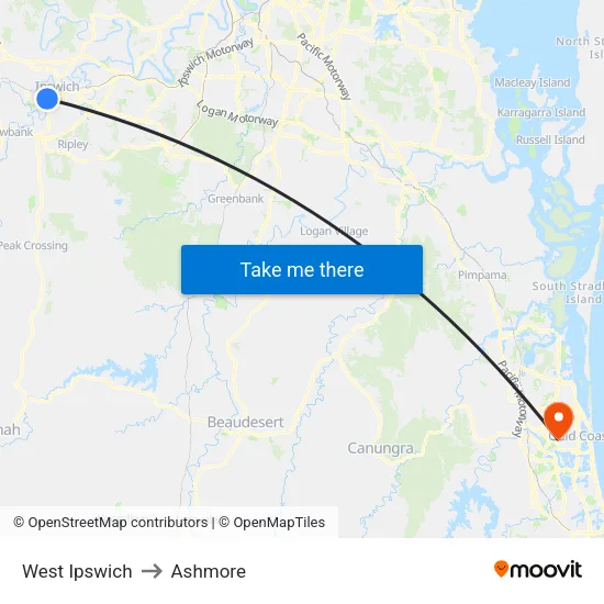 West Ipswich to Ashmore map