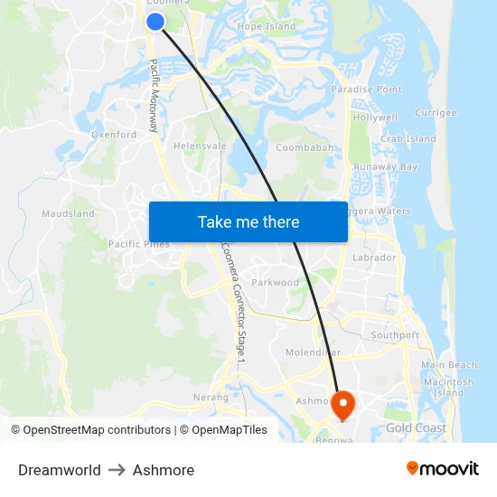 Dreamworld to Ashmore map