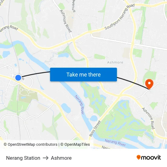 Nerang Station to Ashmore map