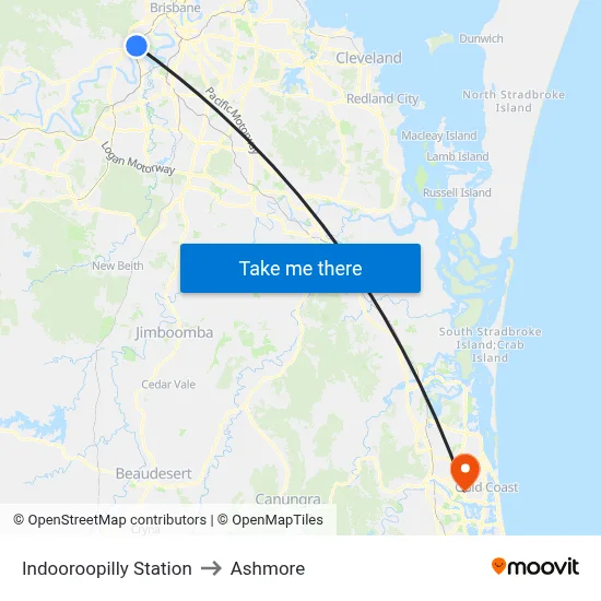 Indooroopilly Station to Ashmore map