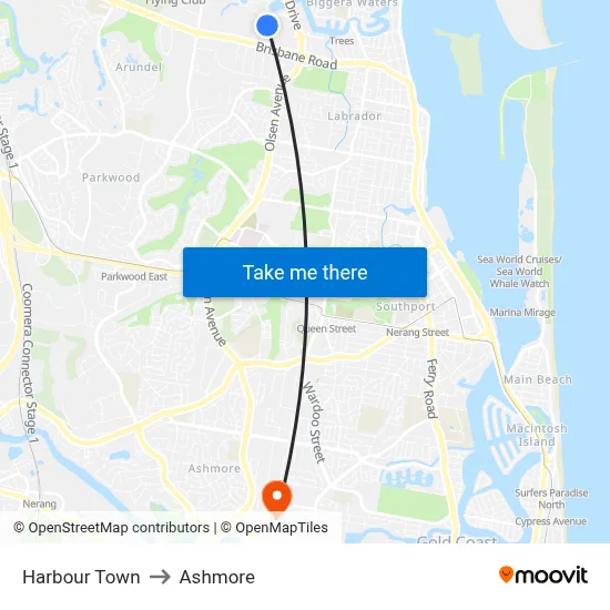 Harbour Town to Ashmore map