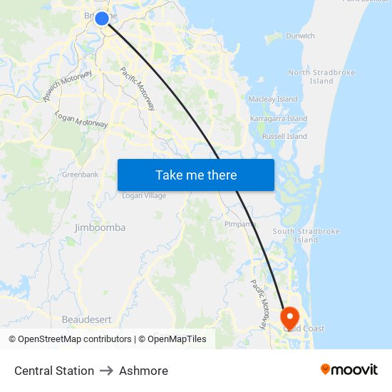 Central Station to Ashmore map