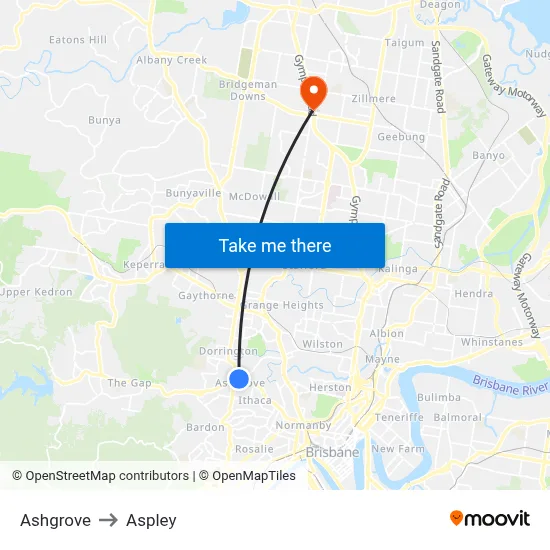 Ashgrove to Aspley map