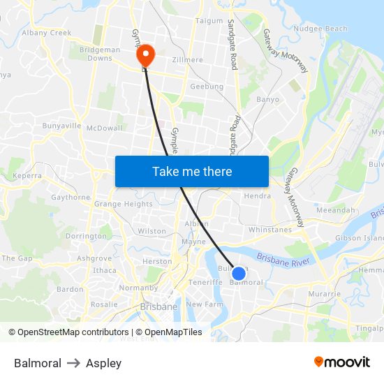 Balmoral to Aspley map