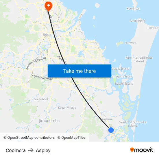 Coomera to Aspley map