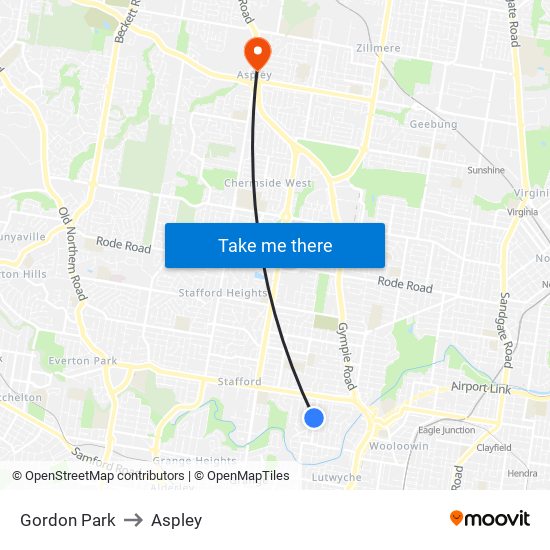 Gordon Park to Aspley map