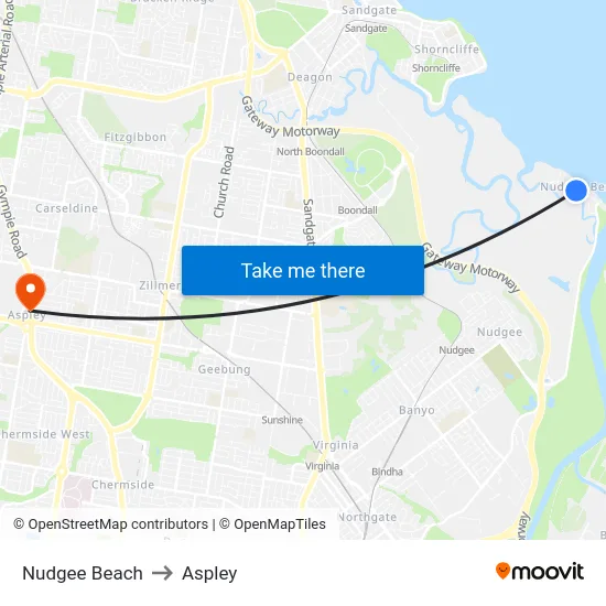 Nudgee Beach to Aspley map