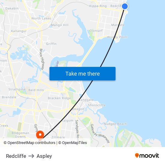 Redcliffe to Aspley map