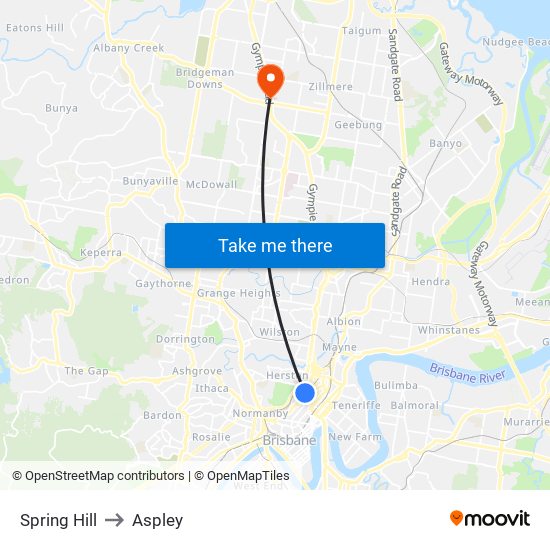 Spring Hill to Aspley map