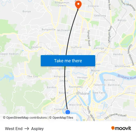 West End to Aspley map