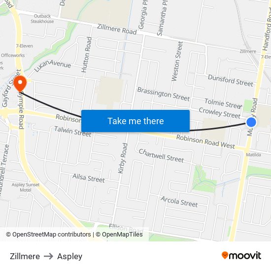 Zillmere to Aspley map