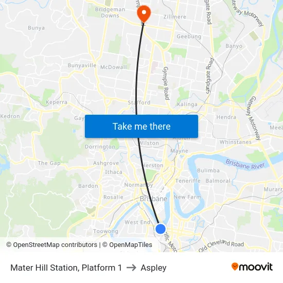 Mater Hill Station, Platform 1 to Aspley map