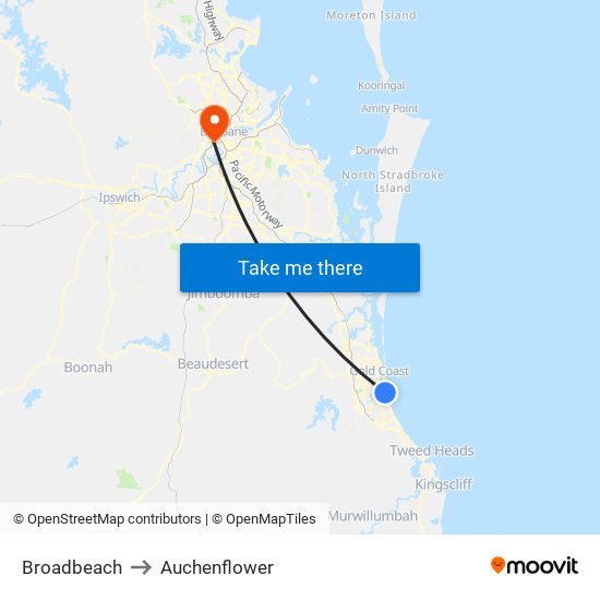 Broadbeach to Auchenflower map