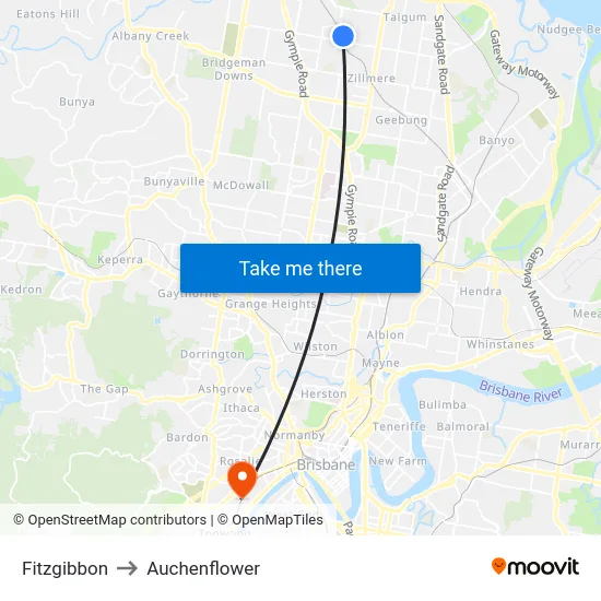 Fitzgibbon to Auchenflower map