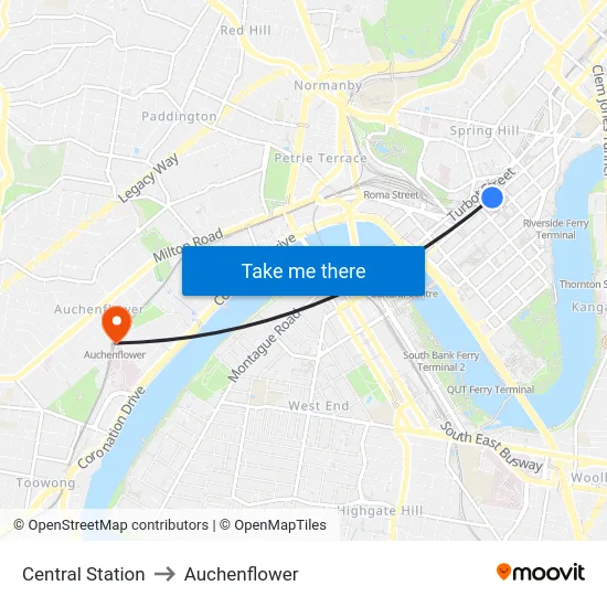 Central Station to Auchenflower map