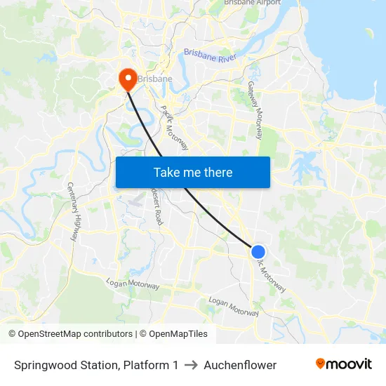 Springwood Station, Platform 1 to Auchenflower map