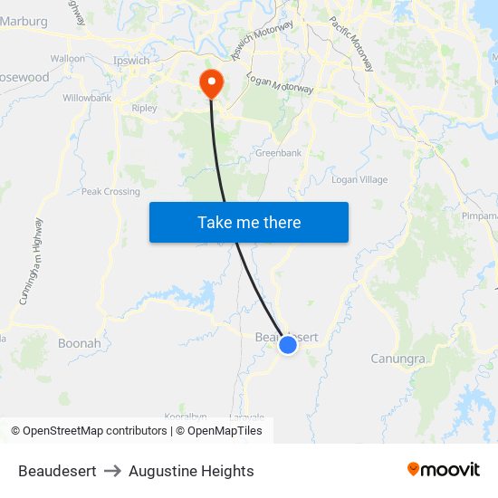 Beaudesert to Augustine Heights map