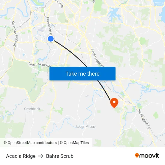 Acacia Ridge to Bahrs Scrub map