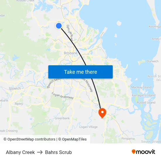 Albany Creek to Bahrs Scrub map