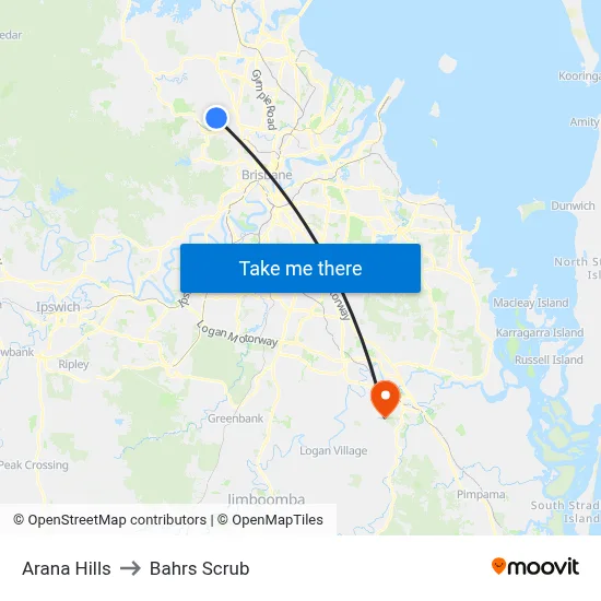 Arana Hills to Bahrs Scrub map