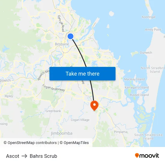 Ascot to Bahrs Scrub map