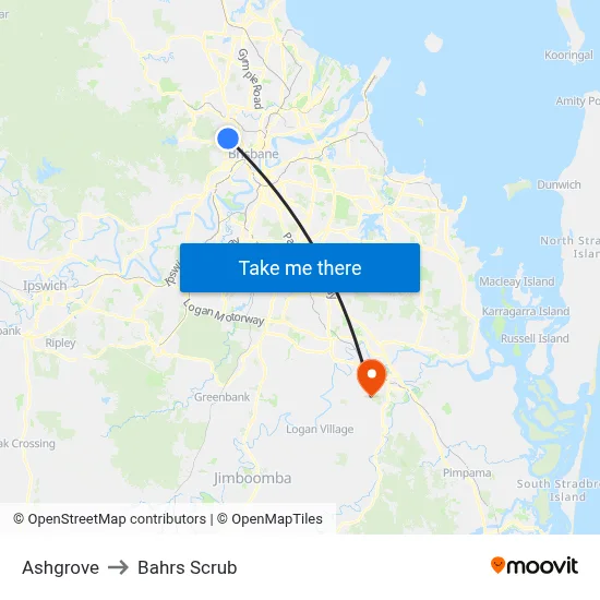 Ashgrove to Bahrs Scrub map