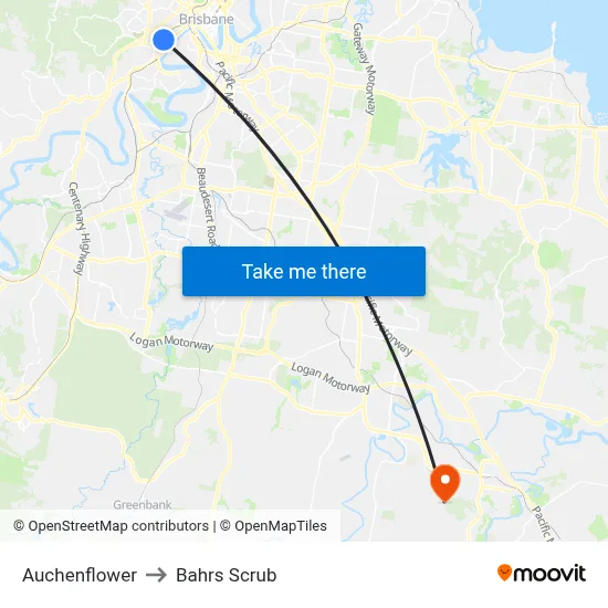 Auchenflower to Bahrs Scrub map