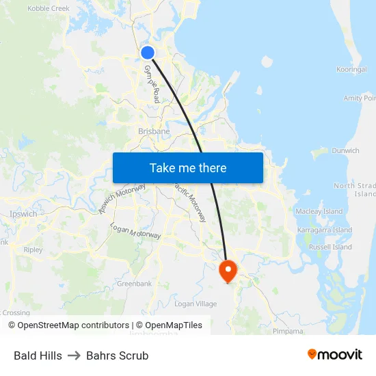 Bald Hills to Bahrs Scrub map