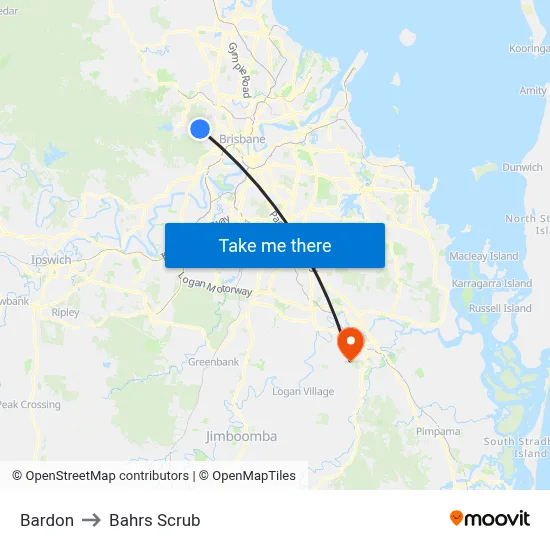 Bardon to Bahrs Scrub map