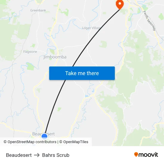 Beaudesert to Bahrs Scrub map