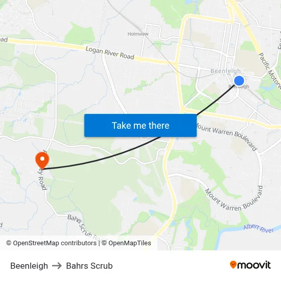 Beenleigh to Bahrs Scrub map