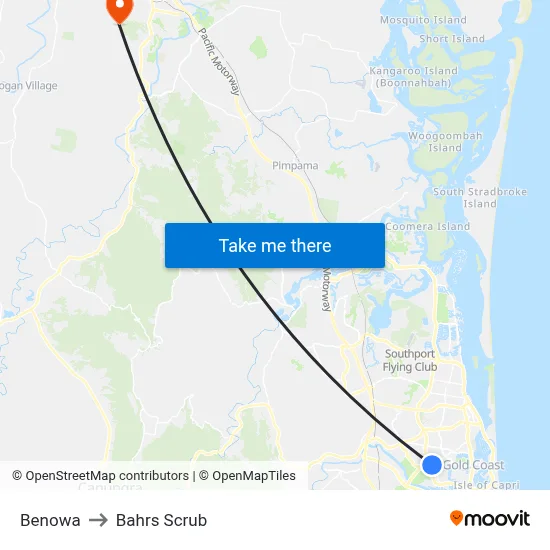 Benowa to Bahrs Scrub map