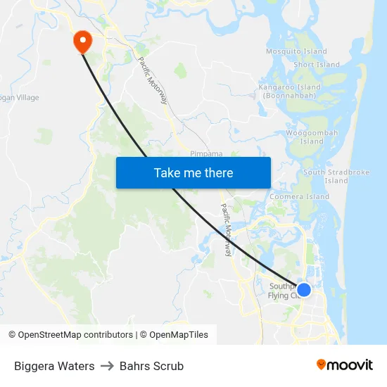 Biggera Waters to Bahrs Scrub map