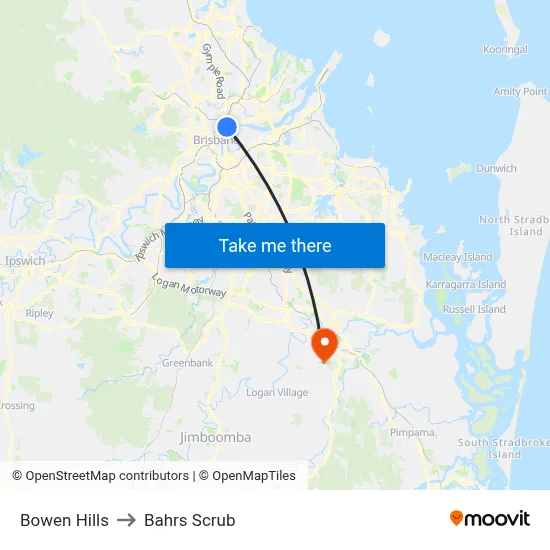 Bowen Hills to Bahrs Scrub map