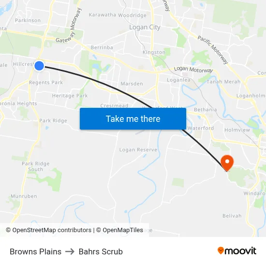 Browns Plains to Bahrs Scrub map