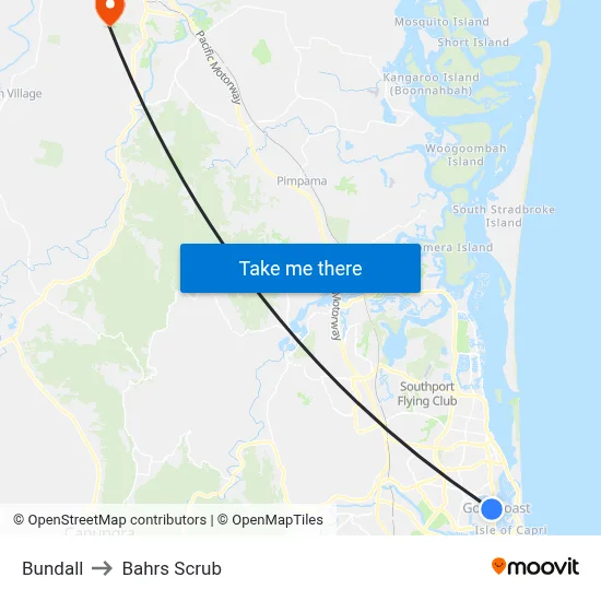 Bundall to Bahrs Scrub map