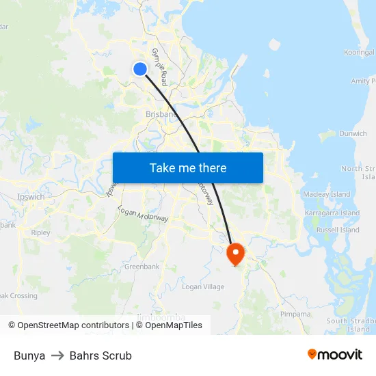 Bunya to Bahrs Scrub map