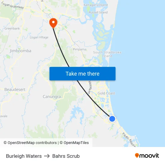 Burleigh Waters to Bahrs Scrub map