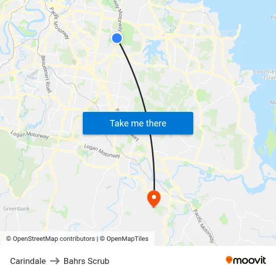 Carindale to Bahrs Scrub map