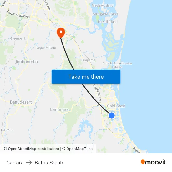 Carrara to Bahrs Scrub map