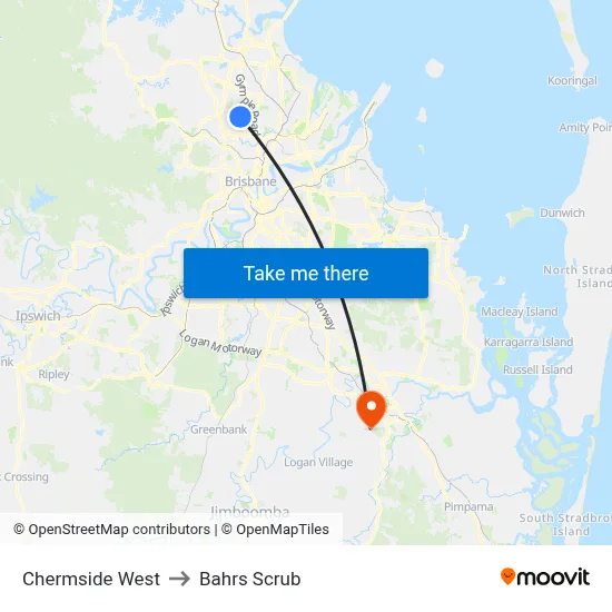 Chermside West to Bahrs Scrub map