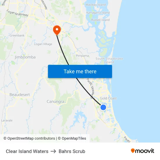 Clear Island Waters to Bahrs Scrub map