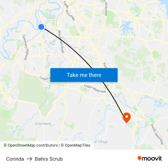 Corinda to Bahrs Scrub map