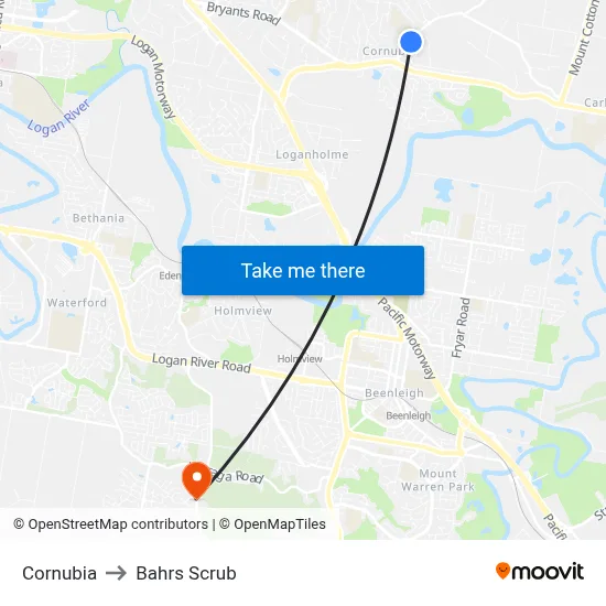 Cornubia to Bahrs Scrub map