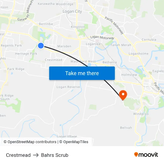 Crestmead to Bahrs Scrub map